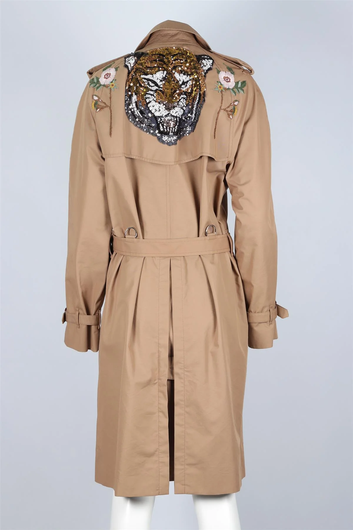 GUCCI TAN SEQUIN AND COTTON TRENCH COAT IT 42 UK 10 - Image 4