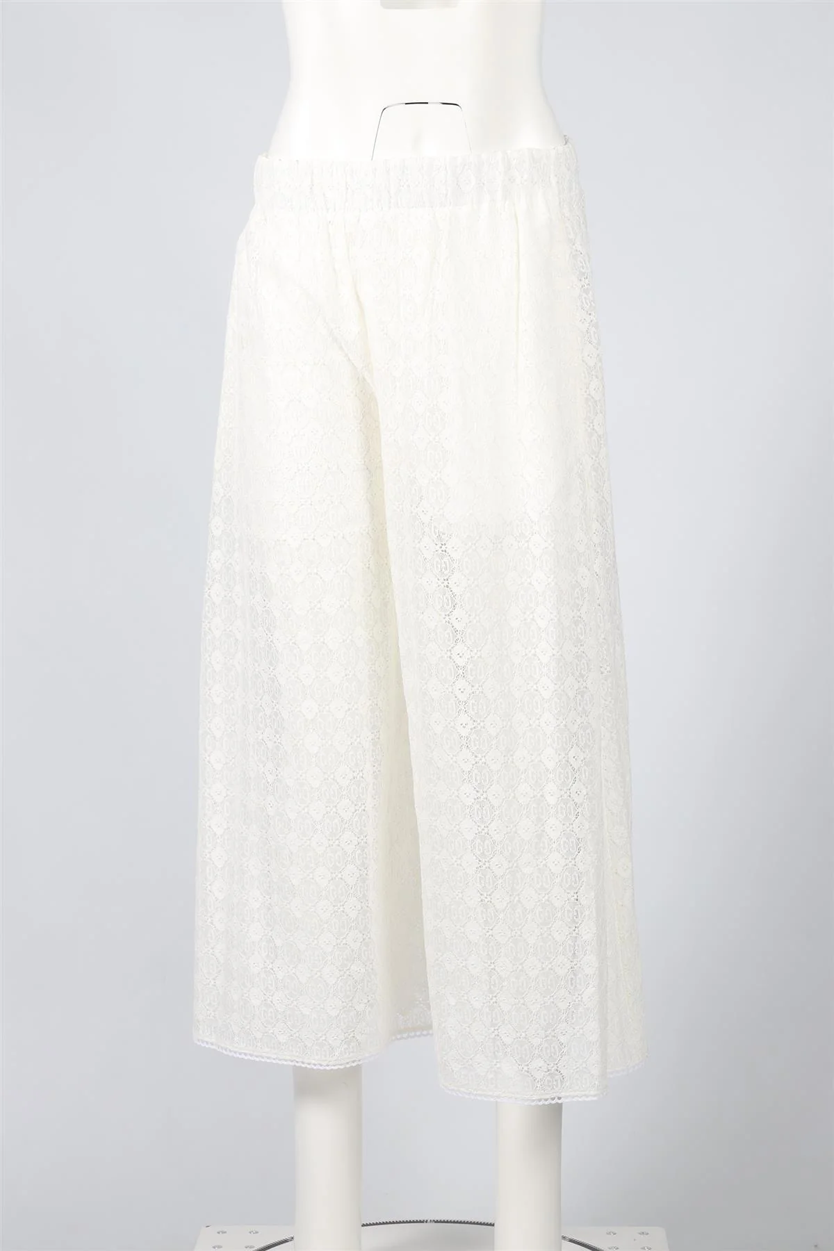 GUCCI WHITE GG LACE WIDE LEG PANTS IT 38 UK 6 - Image 2