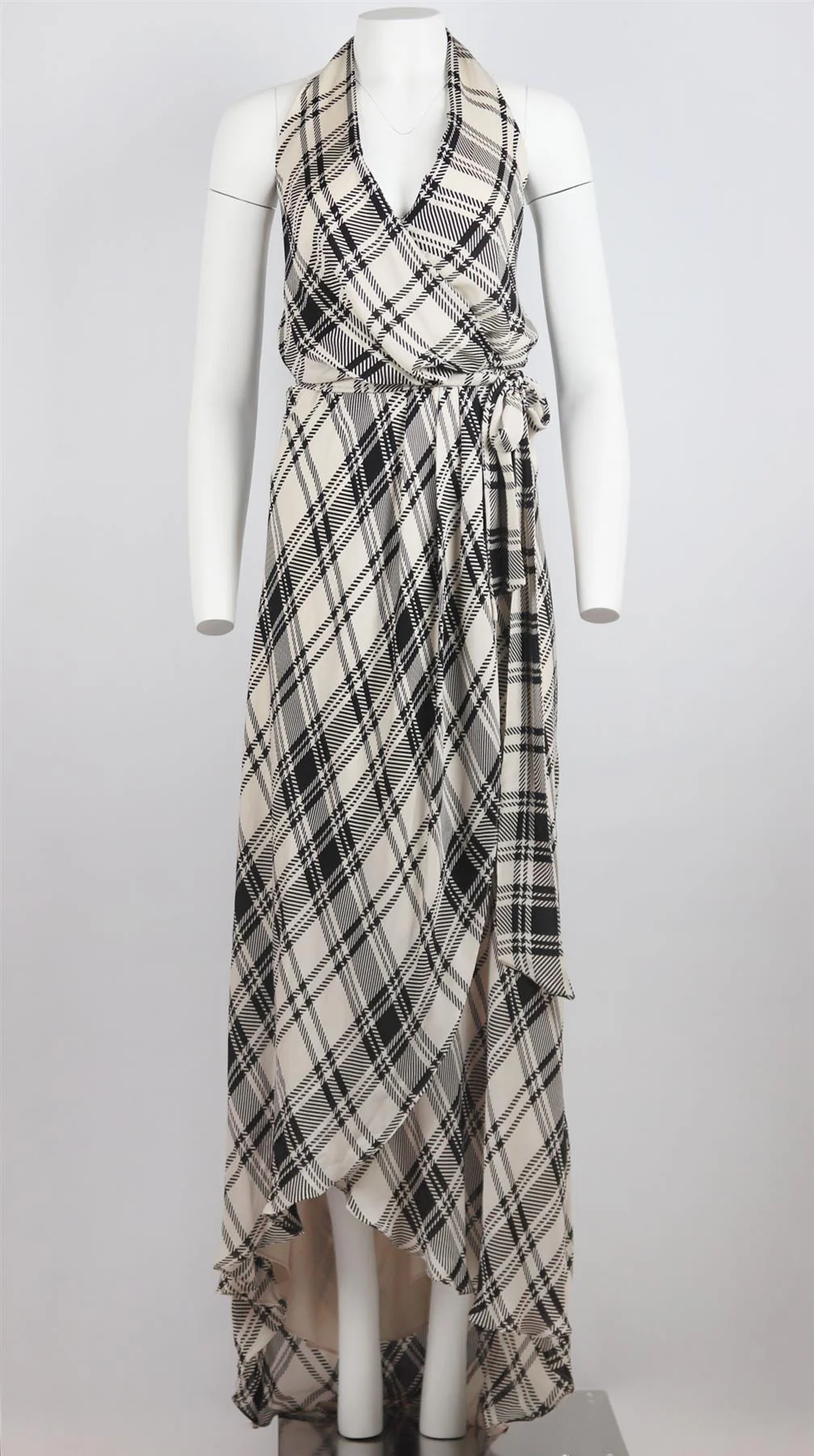 HAUTE HIPPIE WRAP EFFECT PLAID SILK HALTERNECK MAXI DRESS MEDIUM - Image 3