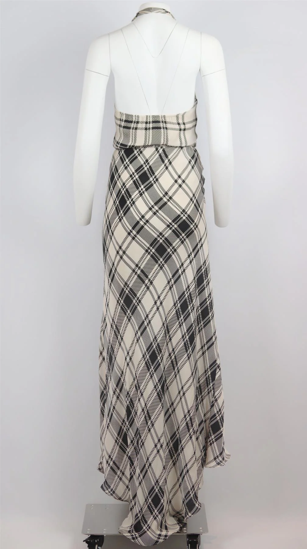 HAUTE HIPPIE WRAP EFFECT PLAID SILK HALTERNECK MAXI DRESS MEDIUM - Image 5
