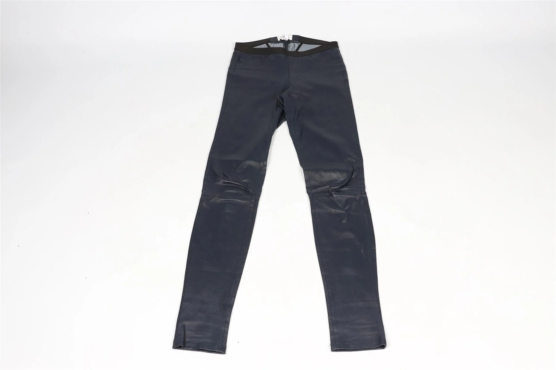 HELMUT LANG NAVY LEATHER SKINNY PANTS US 0 UK 4 - Image 2