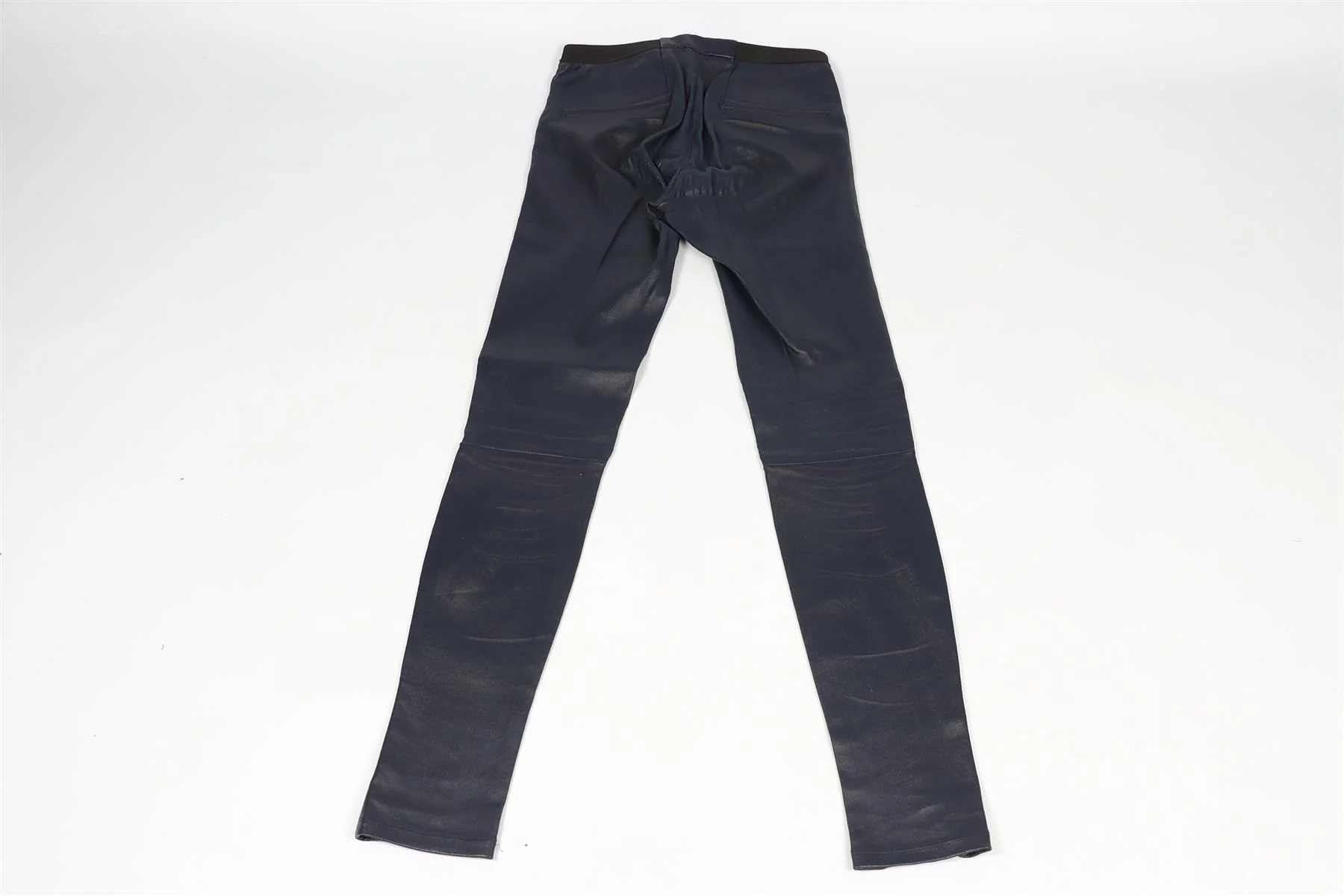 HELMUT LANG NAVY LEATHER SKINNY PANTS US 0 UK 4 - Image 4