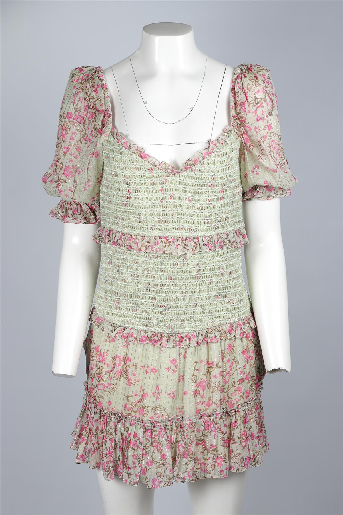 HEMANT & NANDITA GREEN COTTON MINI DRESS MEDIUM - Image 2