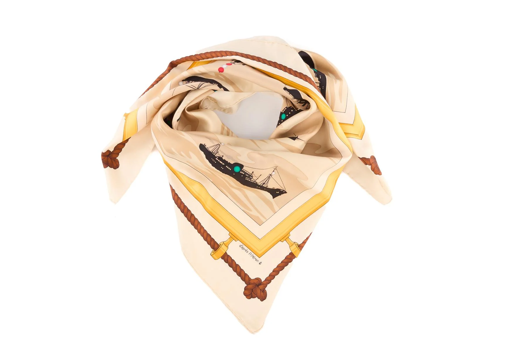 HERMÈS BEIGE FEUX DE ROUTE APERÇUS LA NUIT, EN MER SILK SCARF - Image 2