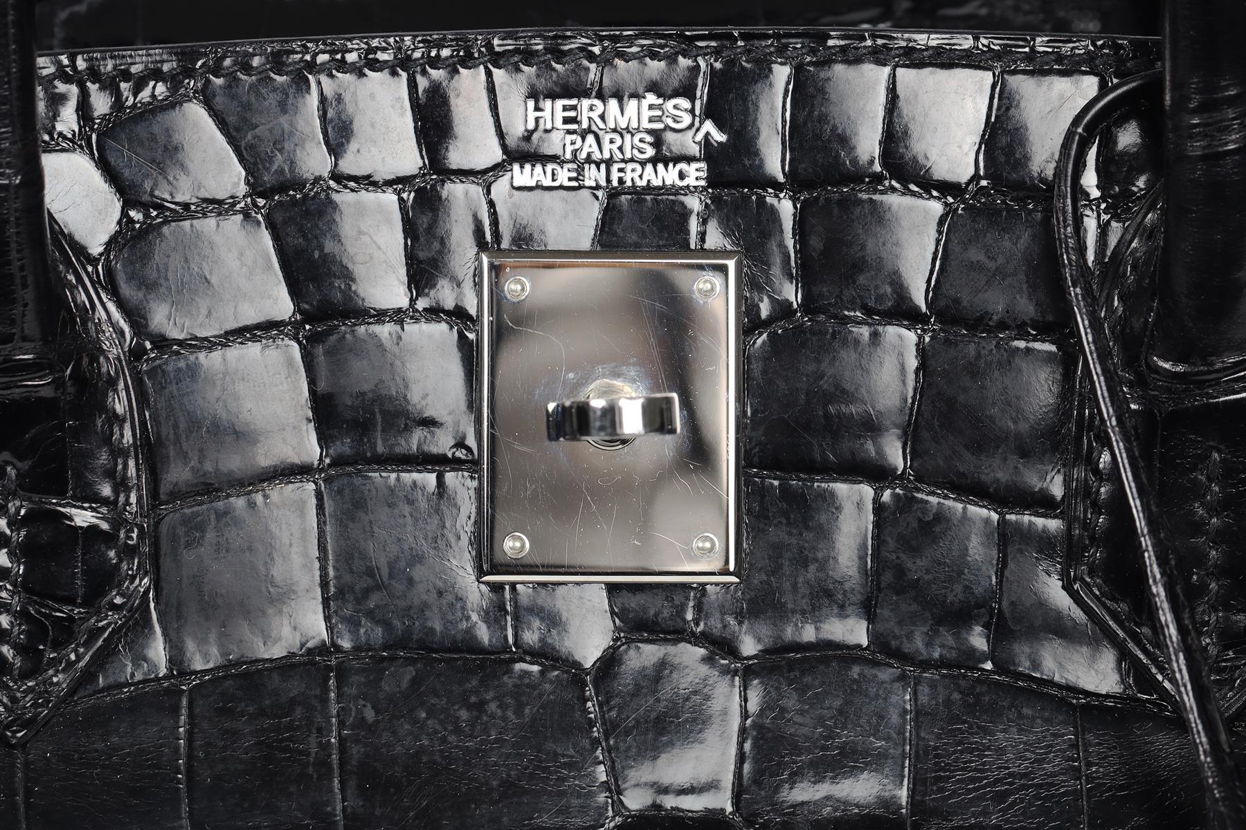 HERMÈS BLACK 2008 BIRKIN 40CM CROCODILE POROSUS BAG IN NOIR - Image 10