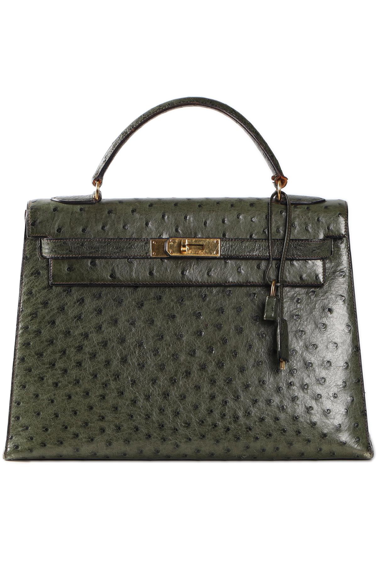 HERMĂS GREEN 1981 KELLY 32CM OSTRICH BAG IN VERT OLIVE