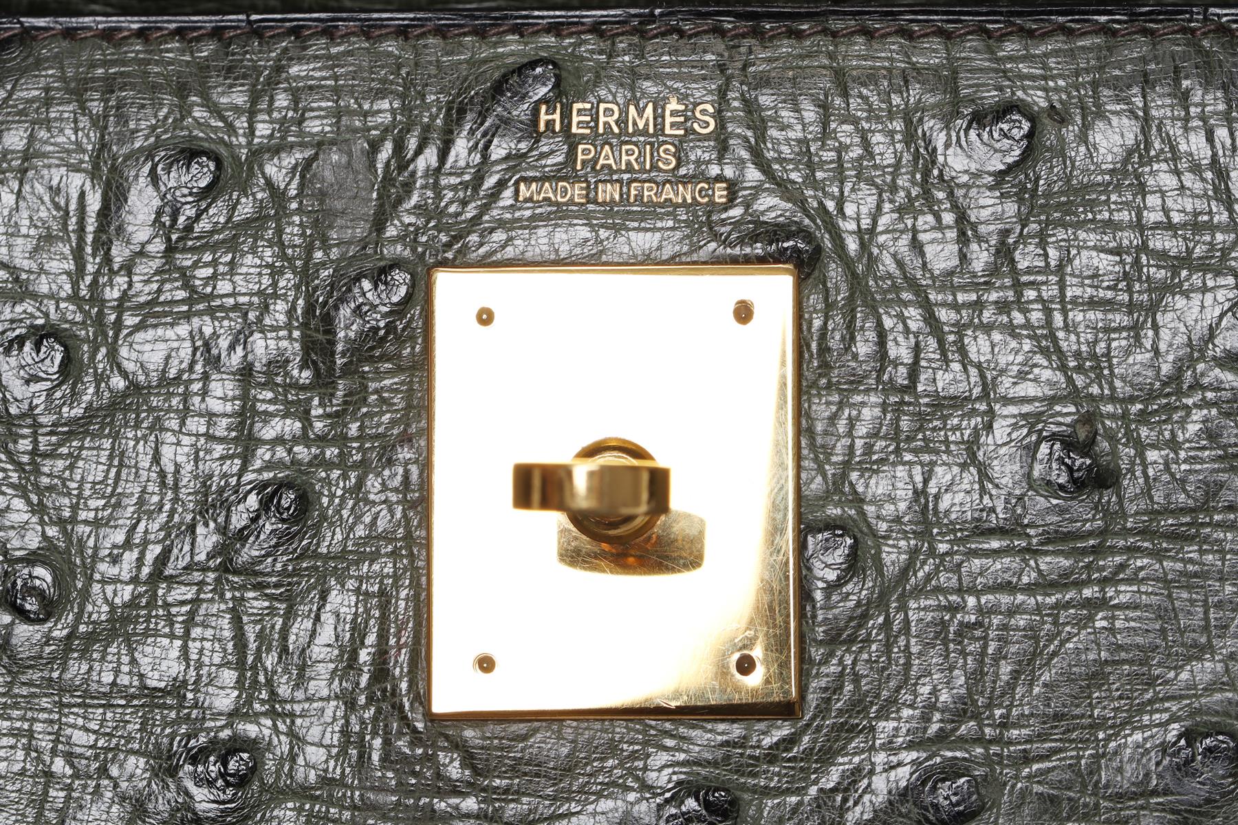 HERMĂS GREEN 1981 KELLY 32CM OSTRICH BAG IN VERT OLIVE - Image 10