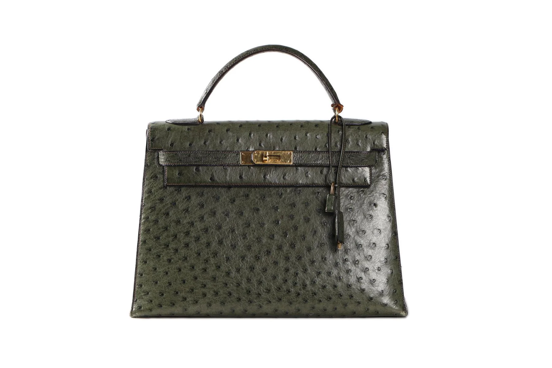 HERMĂS GREEN 1981 KELLY 32CM OSTRICH BAG IN VERT OLIVE - Image 2