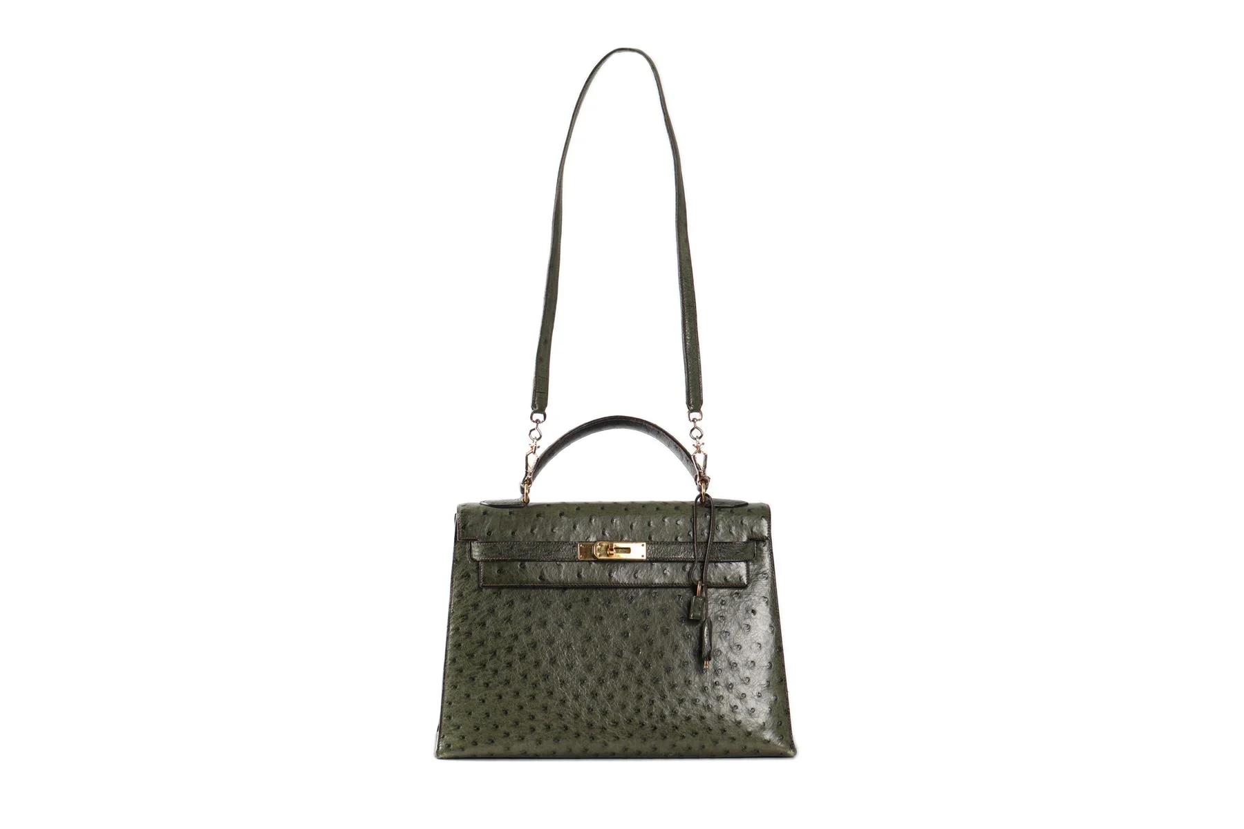 HERMĂS GREEN 1981 KELLY 32CM OSTRICH BAG IN VERT OLIVE - Image 3
