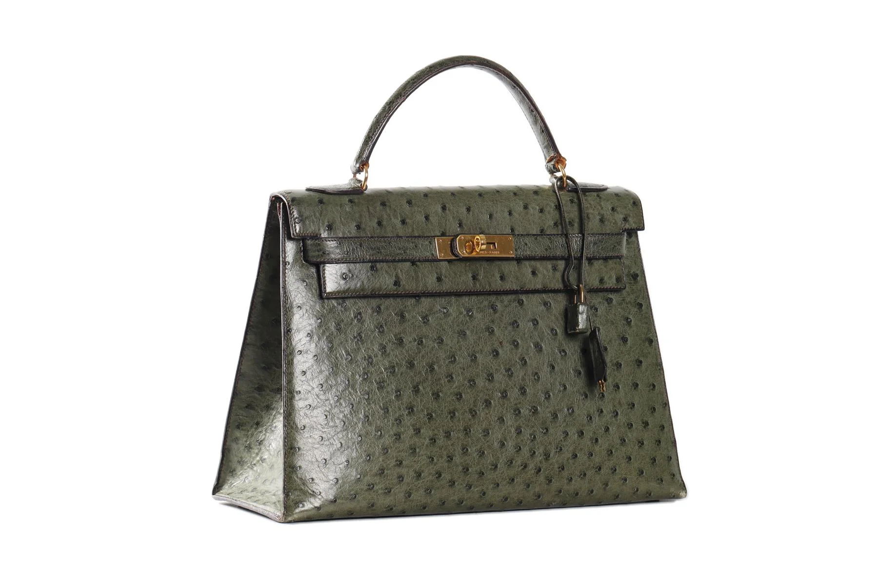 HERMĂS GREEN 1981 KELLY 32CM OSTRICH BAG IN VERT OLIVE - Image 4