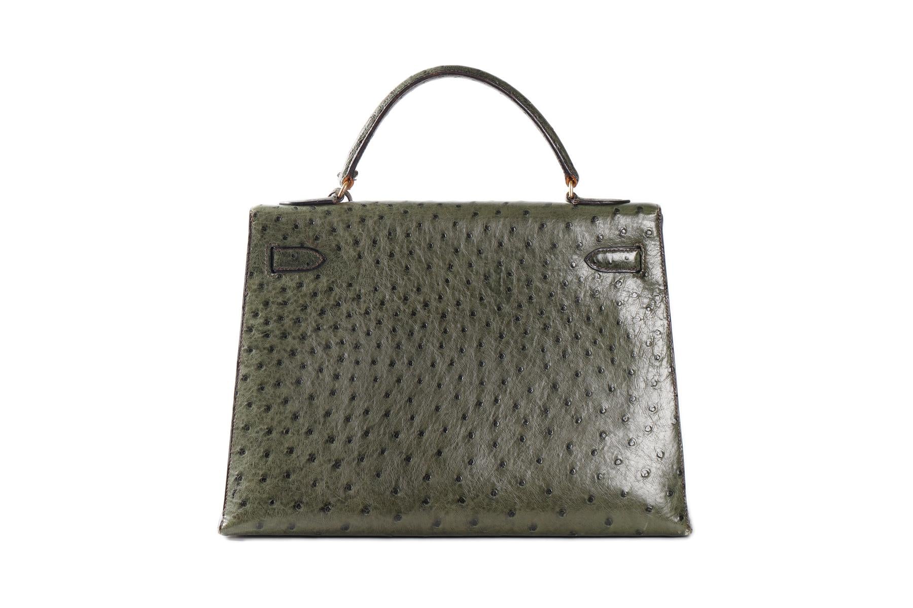 HERMĂS GREEN 1981 KELLY 32CM OSTRICH BAG IN VERT OLIVE - Image 7