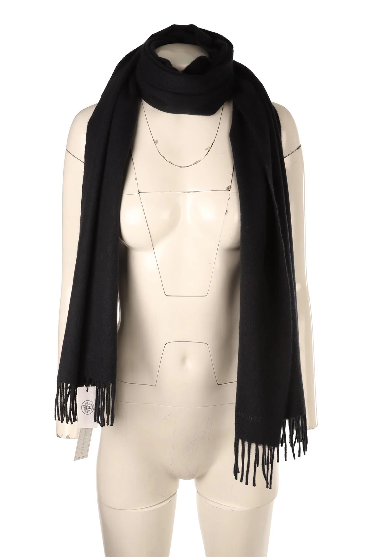 HERMÈS NAVY CASHMERE SCARF - Image 2