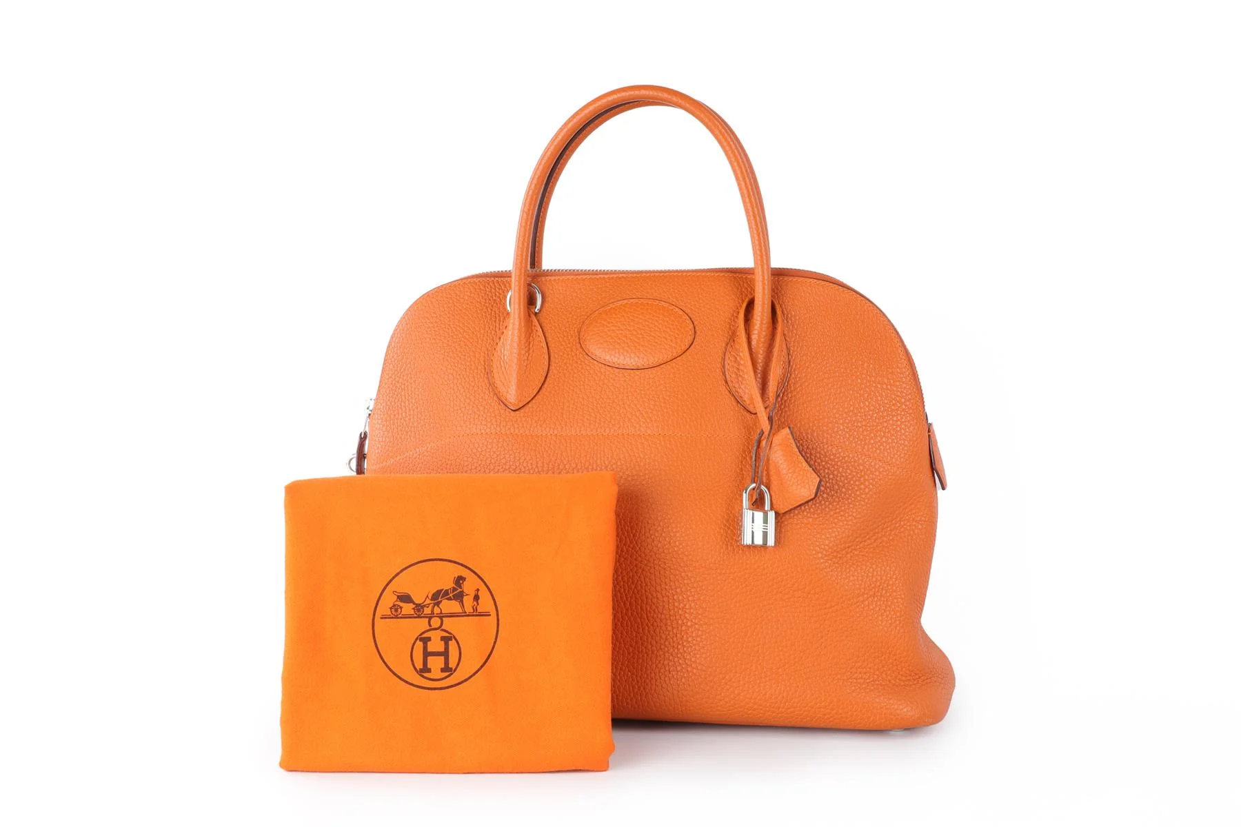 HERMÈS  ORANGE 2005 BOLIDE 35 CM CLEMENCE LEATHER TOTE BAG IN ORANGE - Image 12