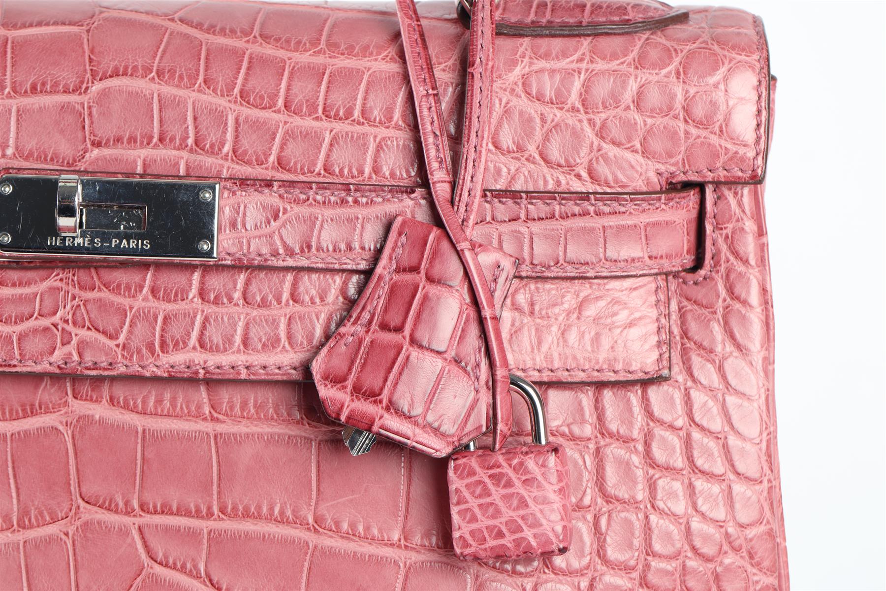 HERMÈS PINK 2011 KELLY RETOURNE 32CM MATTE ALLIGATOR LEATHER BAG - Image 9