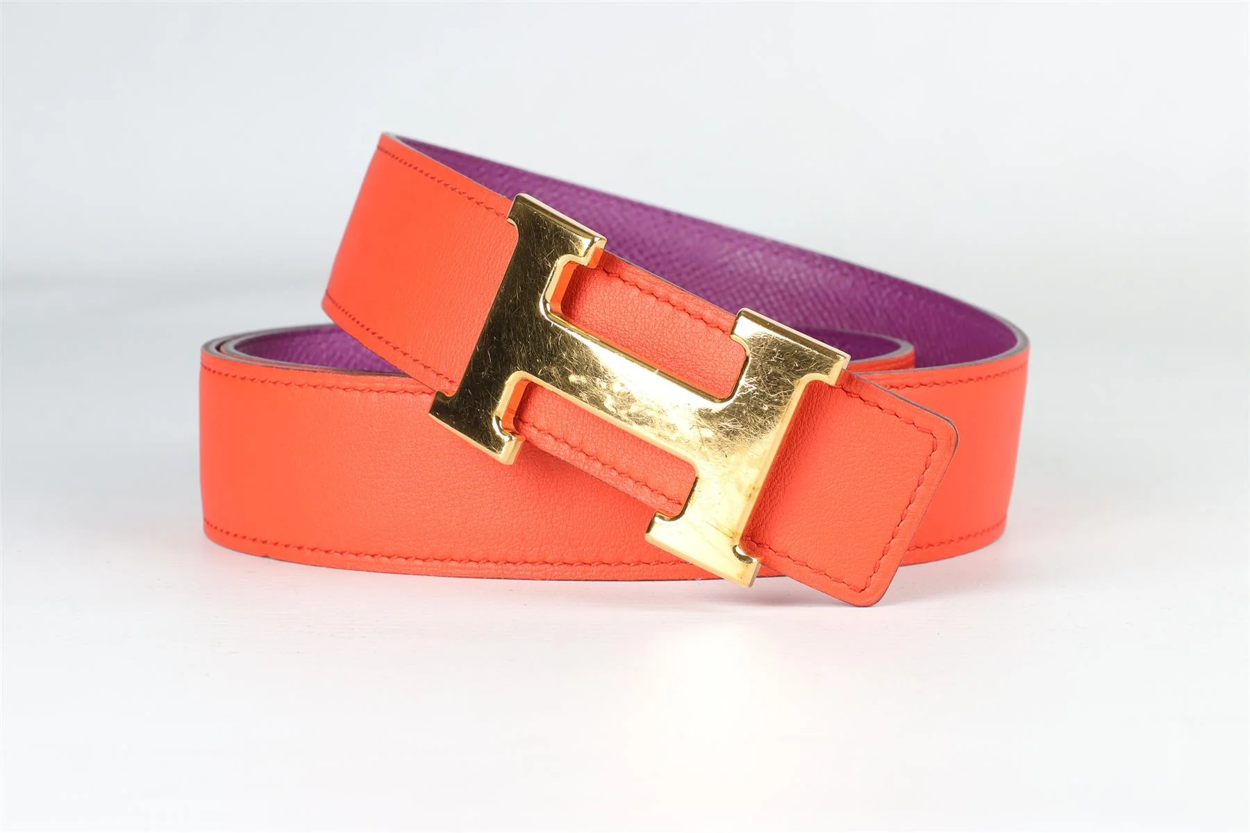 HERMÈS RED AND PURPLE 2013 H 32MM LEATHER BELT - Image 4