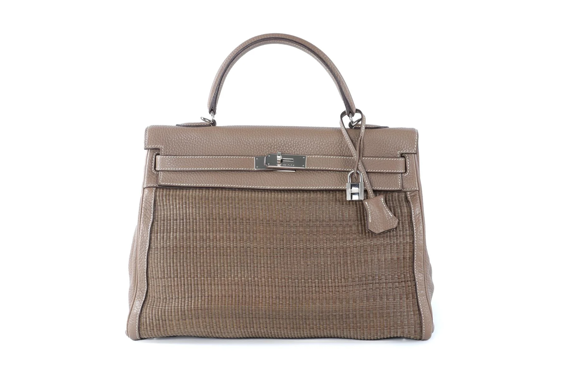 HERMÈS  TAUPE 2005 KELLY 35 CM CLEMENCE LEATHER AND HORSEHAIR BAG IN ETOUPE - Image 2