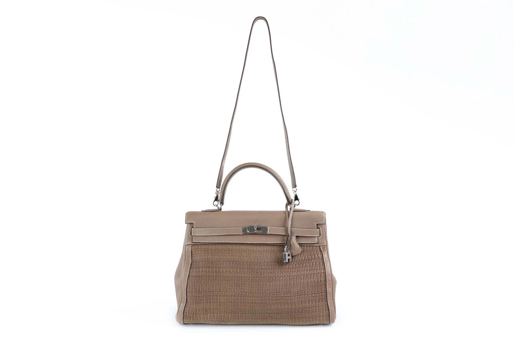 HERMÈS  TAUPE 2005 KELLY 35 CM CLEMENCE LEATHER AND HORSEHAIR BAG IN ETOUPE - Image 3