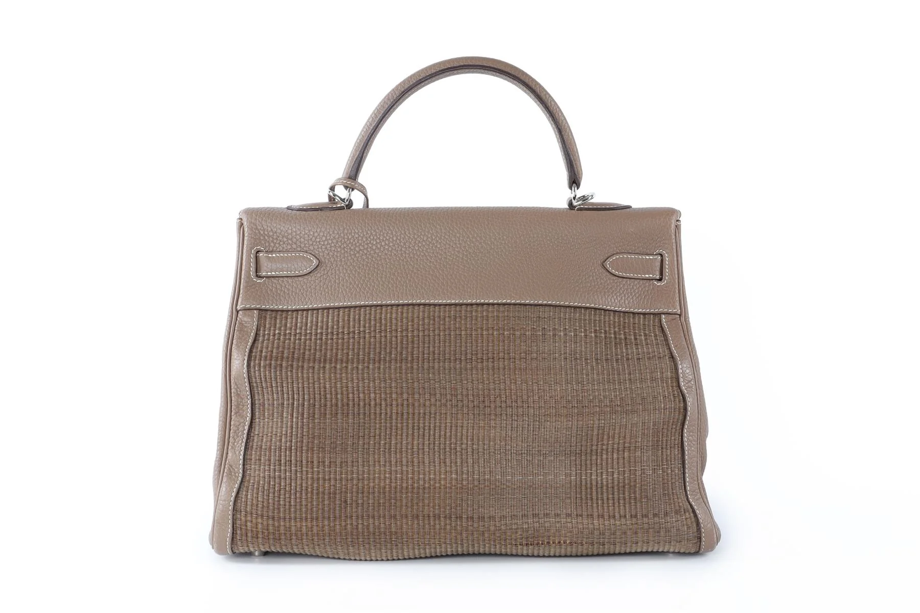 HERMÈS  TAUPE 2005 KELLY 35 CM CLEMENCE LEATHER AND HORSEHAIR BAG IN ETOUPE - Image 7
