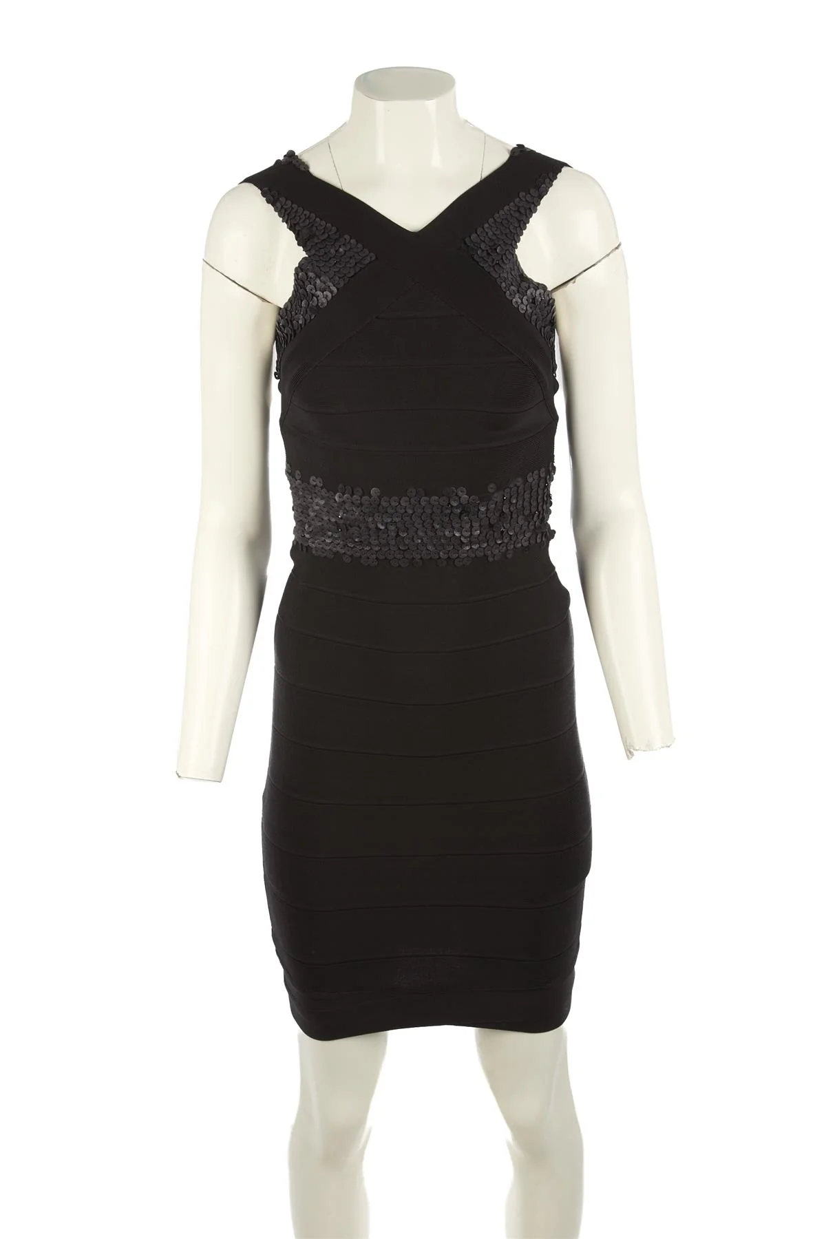 HERVE LEGER BLACK BANDAGE MINI DRESS SMALL - Image 2