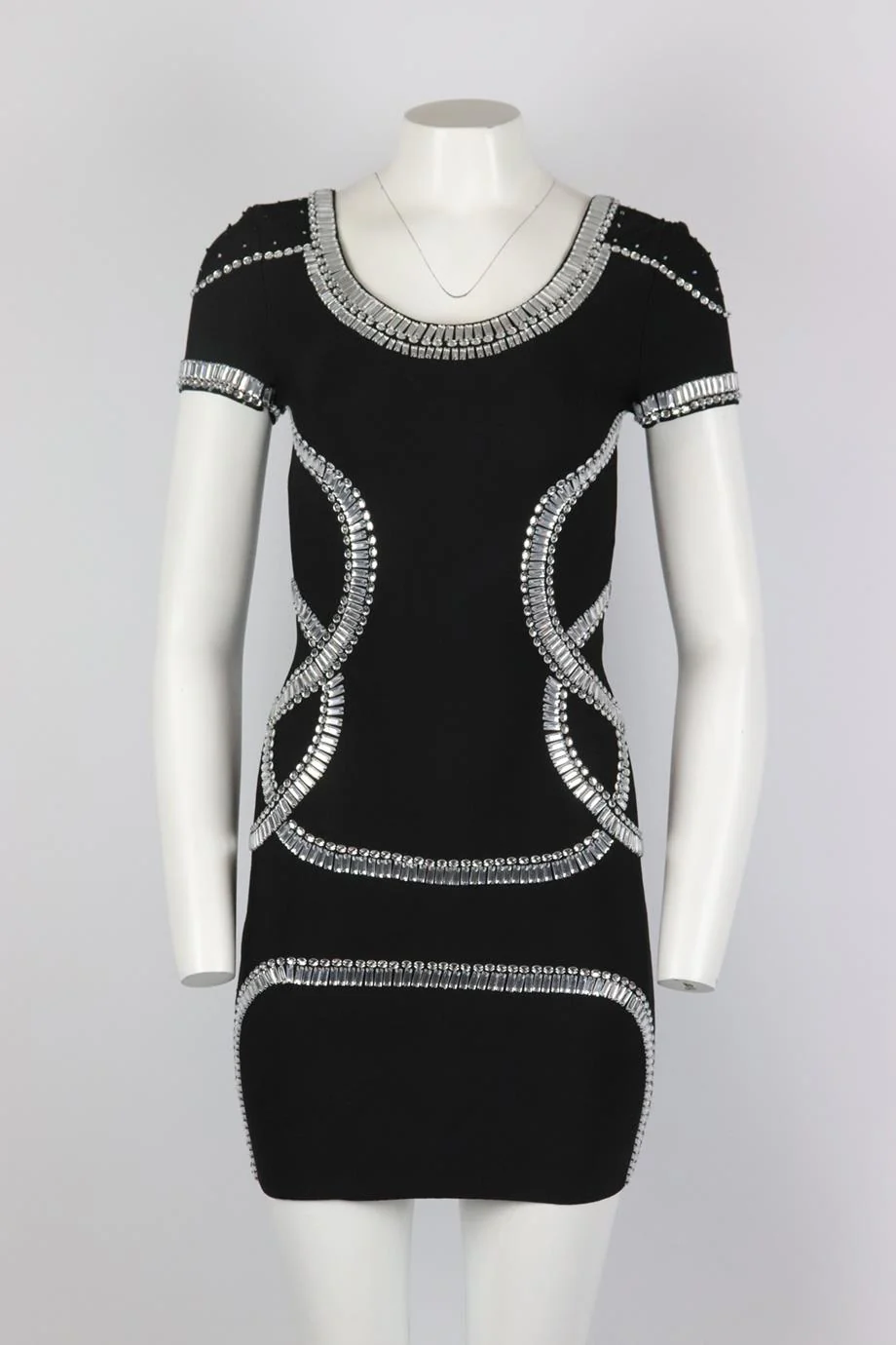 HERVE LEGER EMBELLISHED STRETCH KNIT MINI DRESS SMALL - Image 2