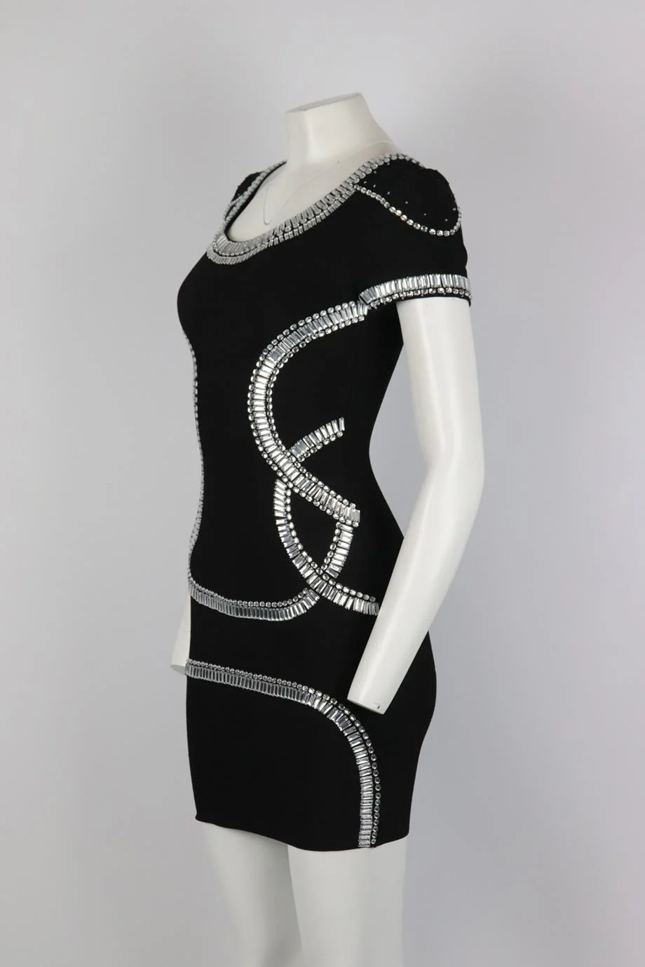 HERVE LEGER EMBELLISHED STRETCH KNIT MINI DRESS SMALL - Image 3