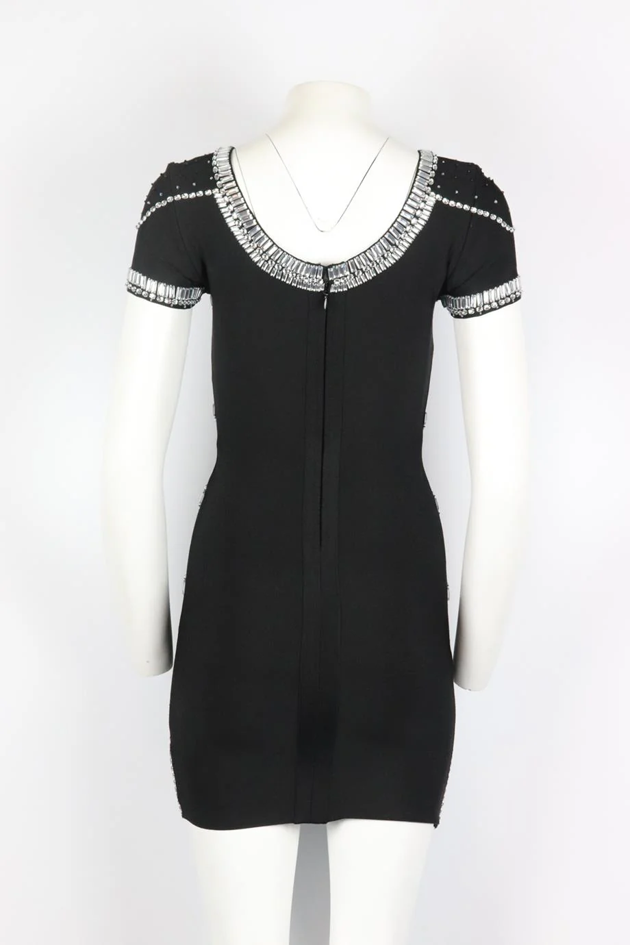HERVE LEGER EMBELLISHED STRETCH KNIT MINI DRESS SMALL - Image 4