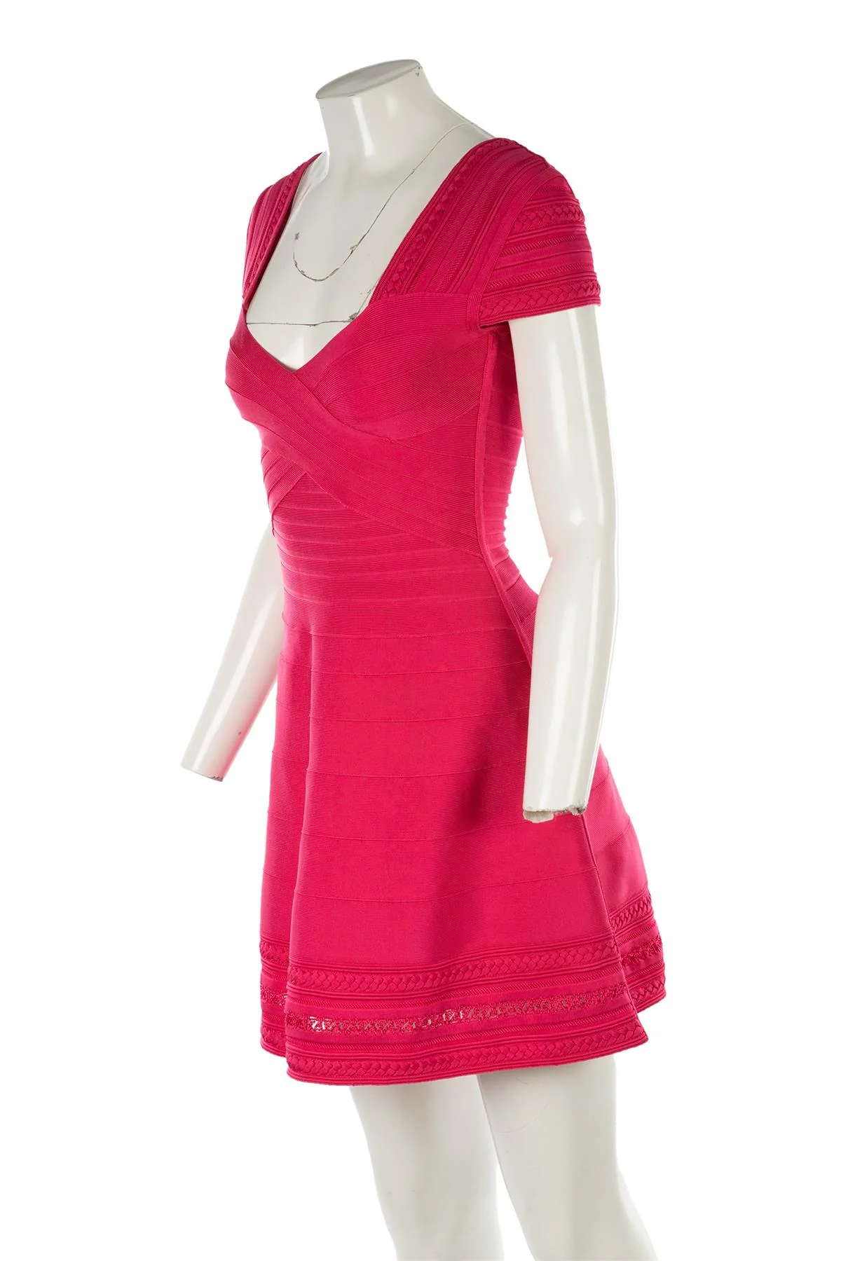 HERVE LEGER PINK BANDAGE MINI DRESS SMALL - Image 3
