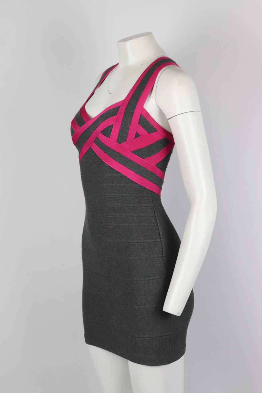 HERVE LEGER TWO TONE BANDAGE MINI DRESS SMALL - Image 3