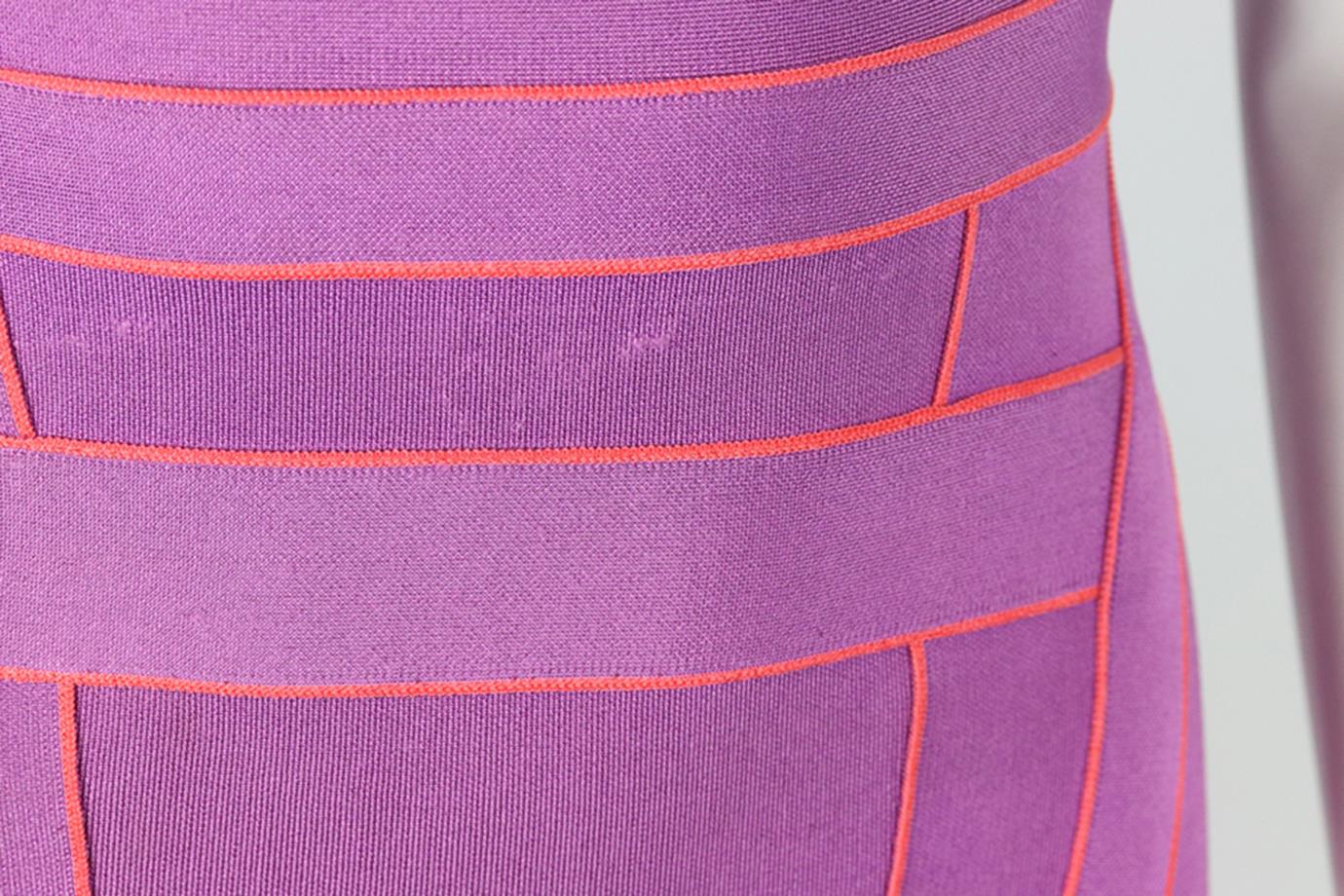 HERVE LEGER TWO TONE STRETCH KNIT MINI DRESS SMALL - Image 5