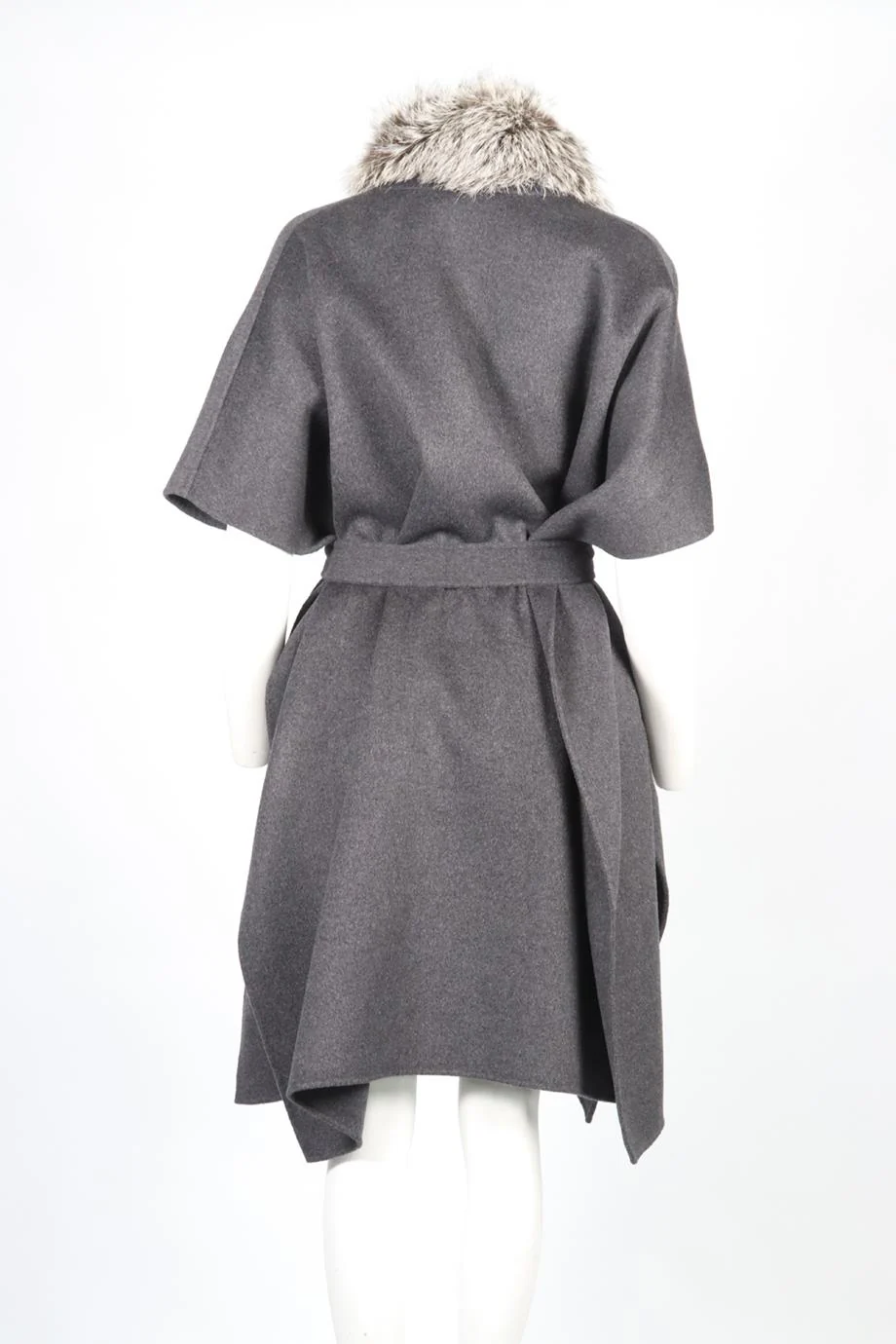 HOCKLEY BELTED FOX FUR AND CASHMERE PONCHO FR 38 UK 10 - Image 4