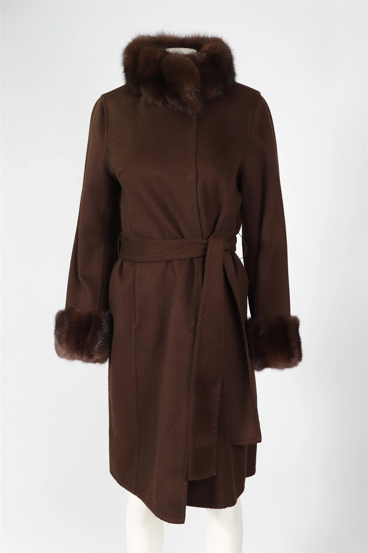 HOCKLEY BROWN SABLE FUR AND CASHMERE COAT FR 42 UK 14 - Image 2