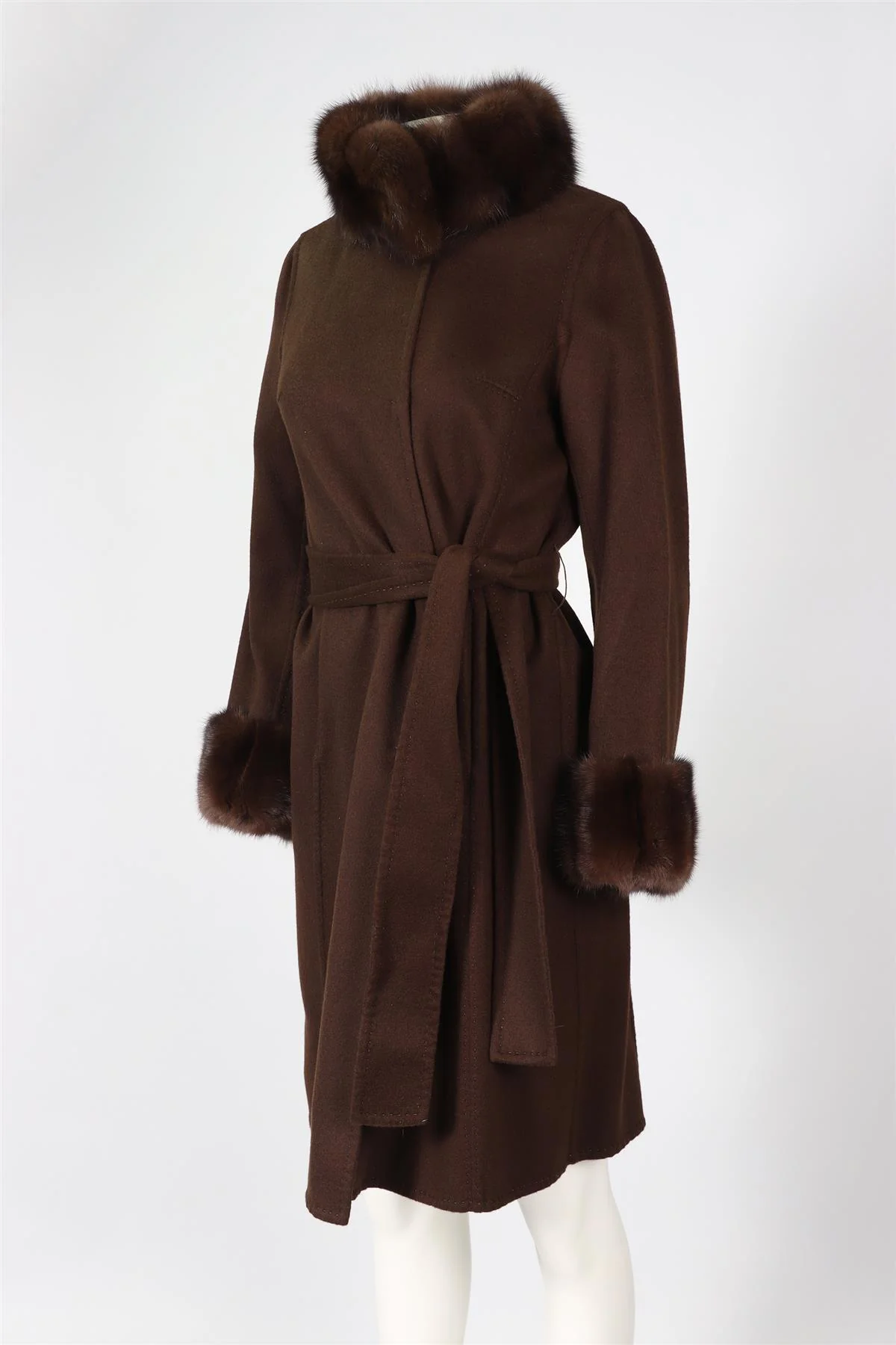 HOCKLEY BROWN SABLE FUR AND CASHMERE COAT FR 42 UK 14 - Image 3