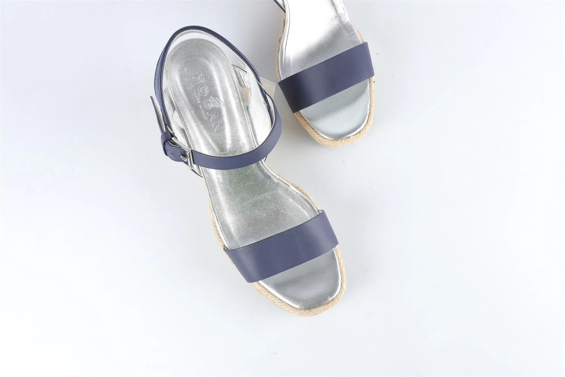 HOGAN NAVY LEATHER WEDGE SANDALS EU 38 UK 5 US 8 - Image 4