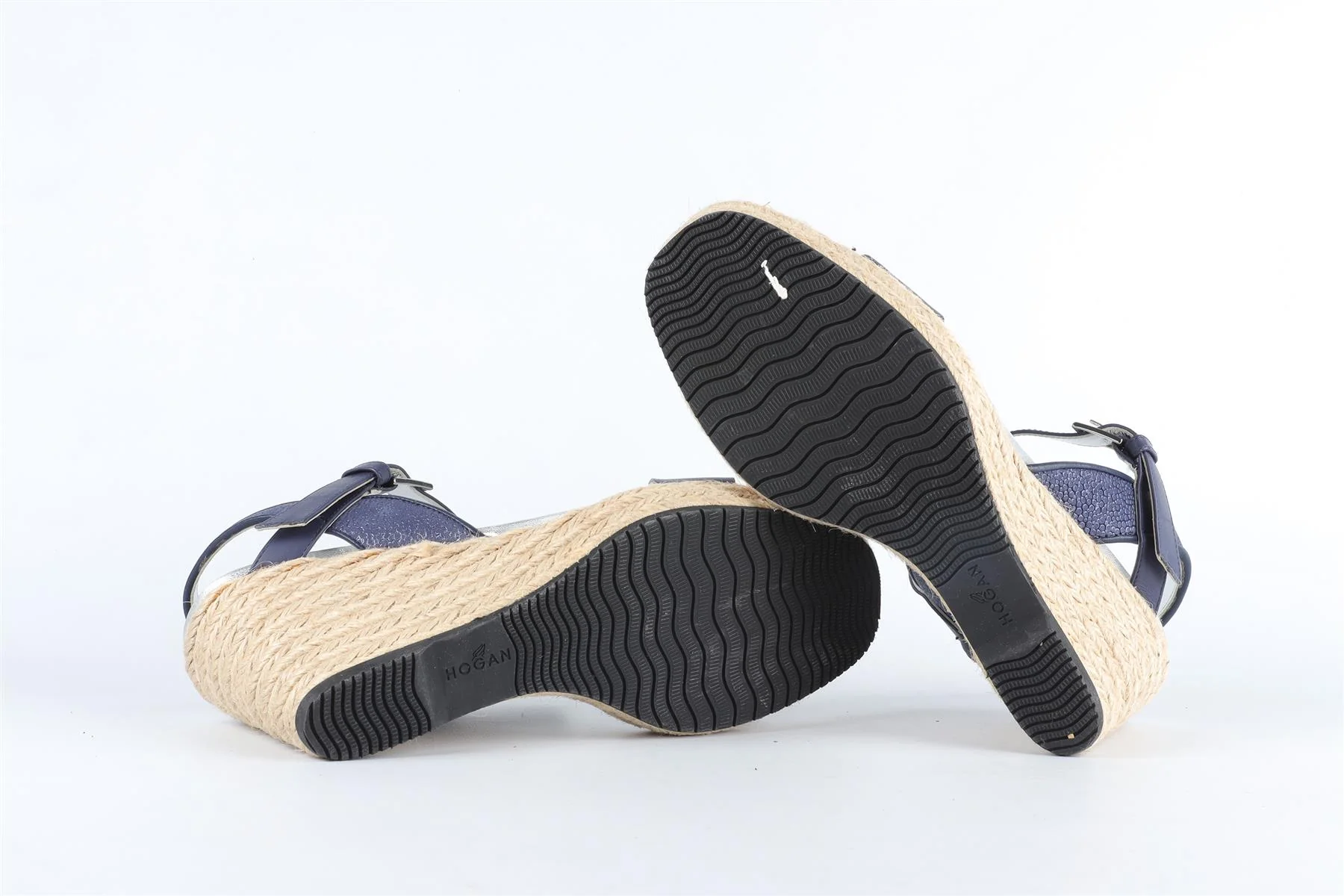 HOGAN NAVY LEATHER WEDGE SANDALS EU 38 UK 5 US 8 - Image 6