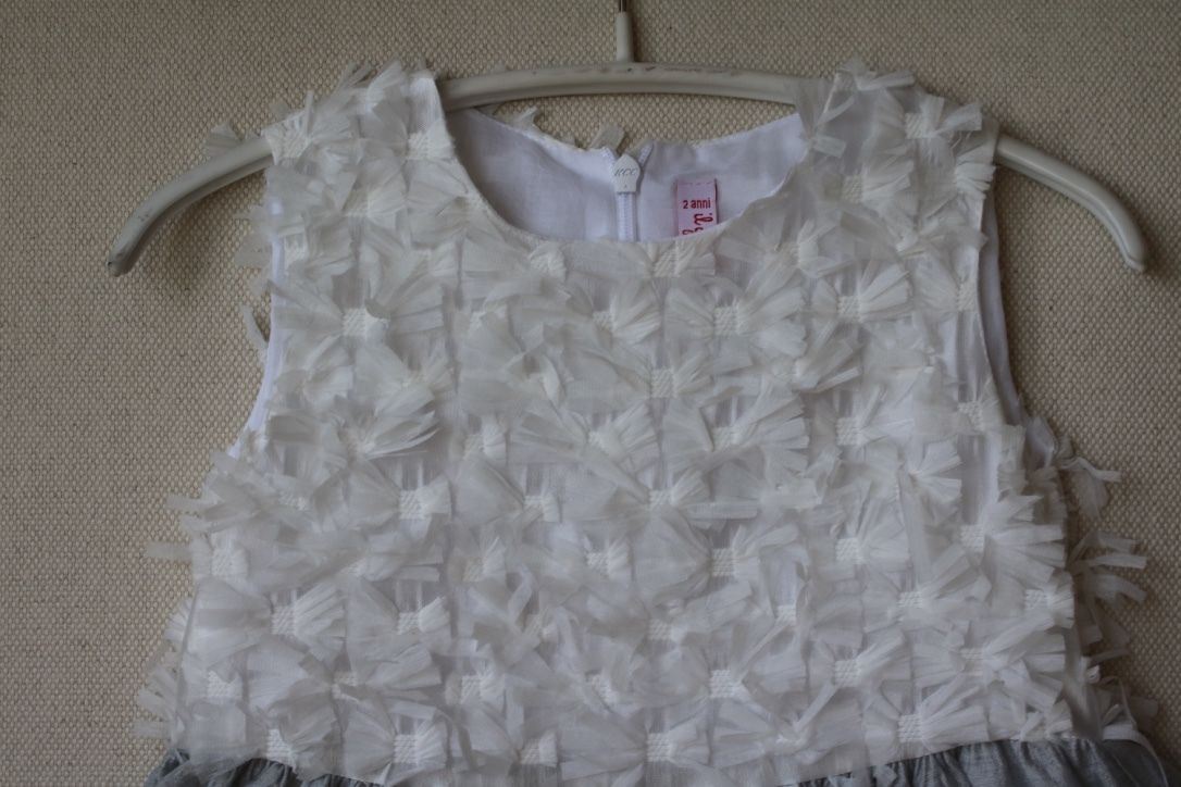 IL GUFO BABY GIRLS GREY LINEN AND ORGANZA DRESS 2 YEARS - Image 2