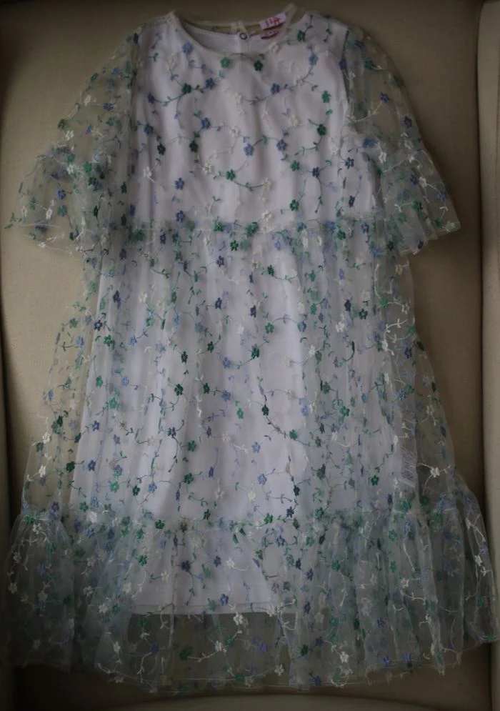 IL GUFO GIRLS WHITE EMBROIDERED TULLE DRESS 5 YEARS - Image 2