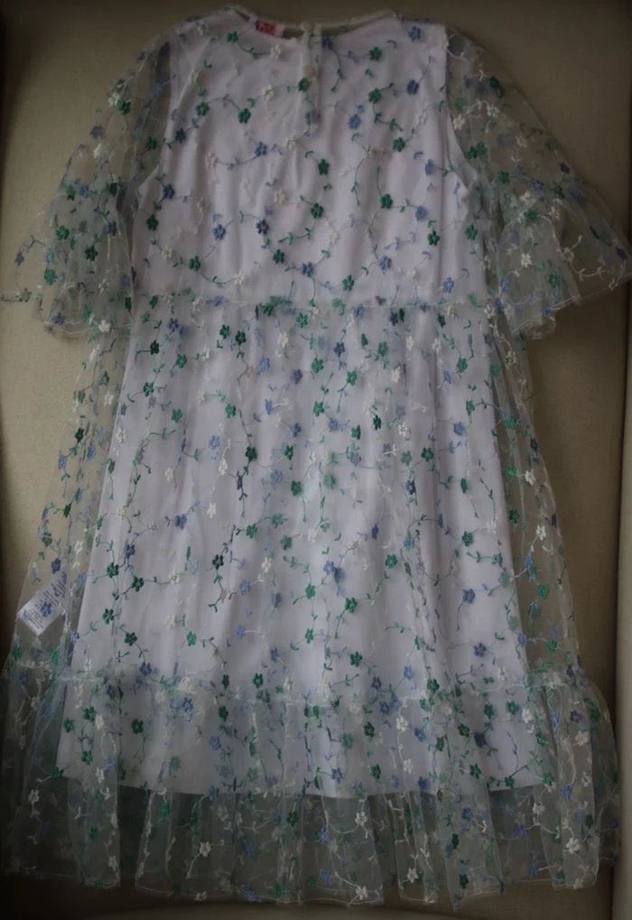IL GUFO GIRLS WHITE EMBROIDERED TULLE DRESS 5 YEARS - Image 3