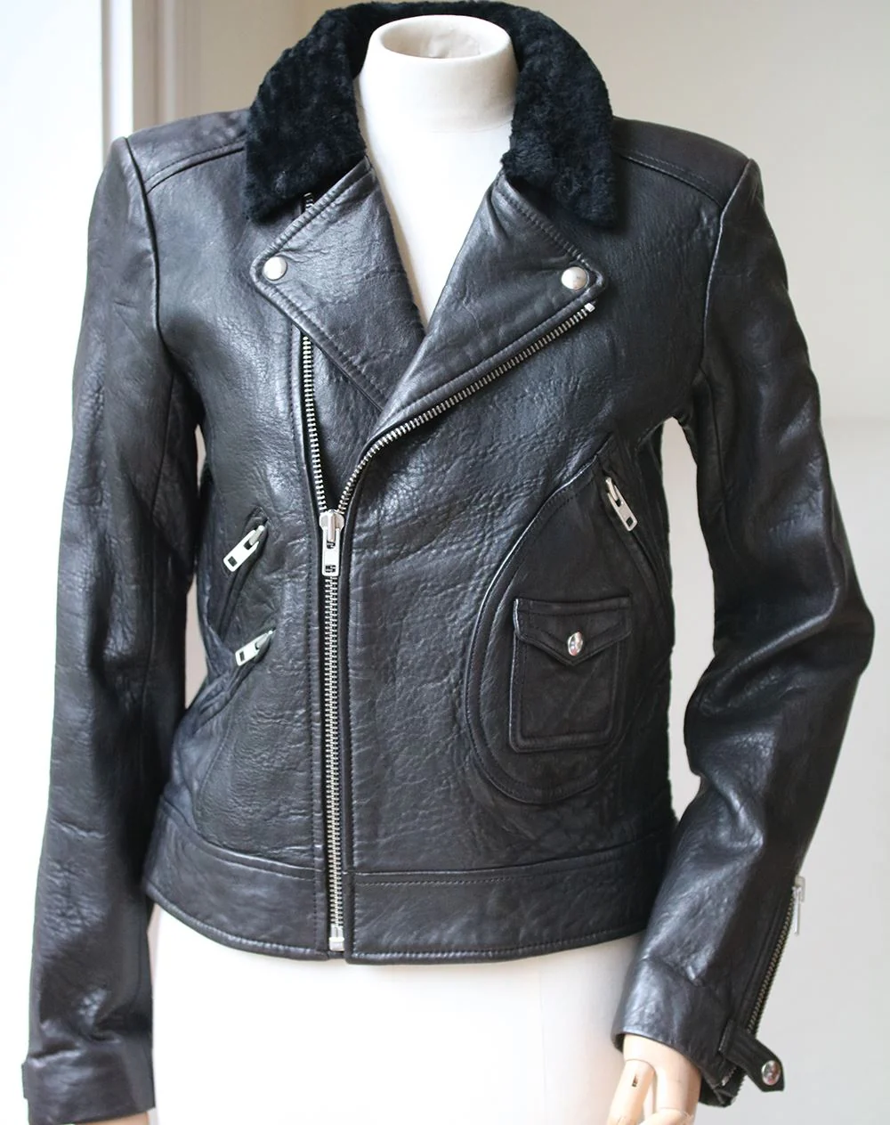 IRO ANITA SHEARLING-COLLAR LEATHER JACKET 1 UK 8 - Image 3