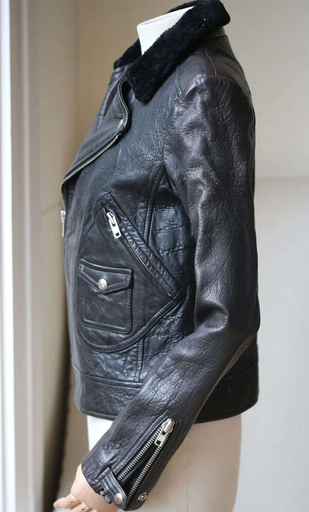 IRO ANITA SHEARLING-COLLAR LEATHER JACKET 1 UK 8 - Image 4