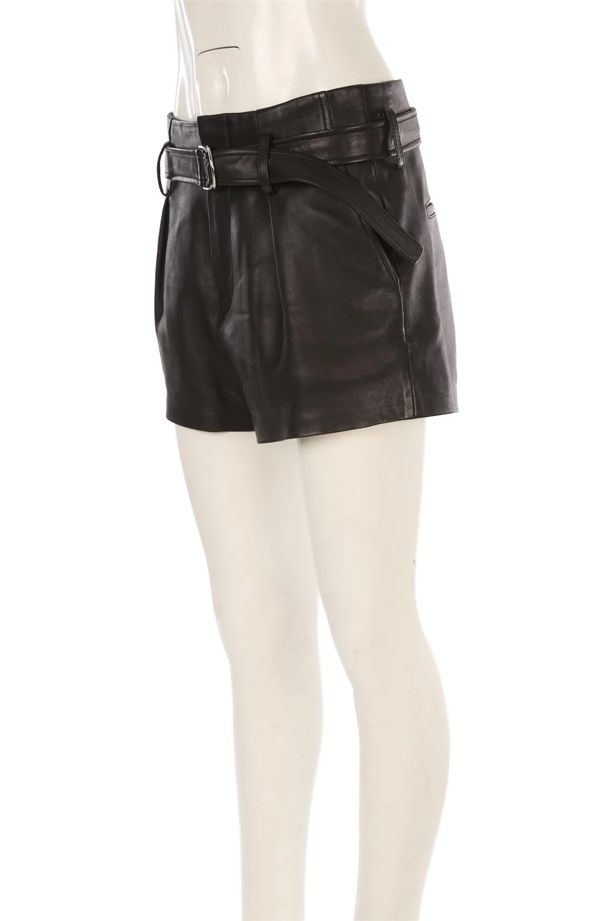 IRO BLACK LEATHER SHORTS FR 38 UK 10 - Image 3