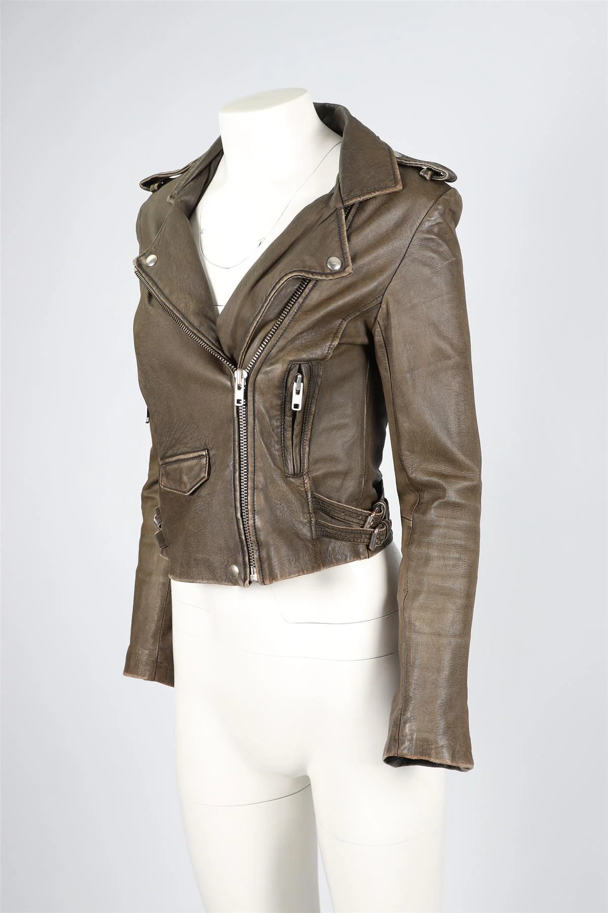 IRO GREEN LEATHER JACKET US 2 UK 6 - Image 3