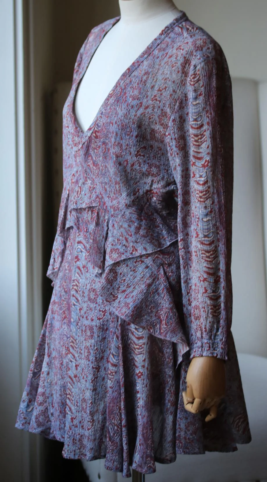 IRO ILACIE RUFFLED PRINTED COTTON GAUZE MINI DRESS FR 40 UK 12 - Image 3