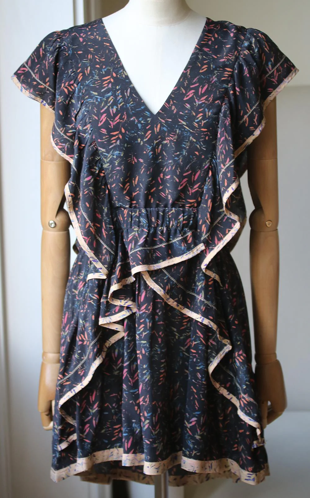 IRO JICKA RUFFLED PRINTED SILK GEORGETTE MINI DRESS FR 40 UK 12 - Image 2