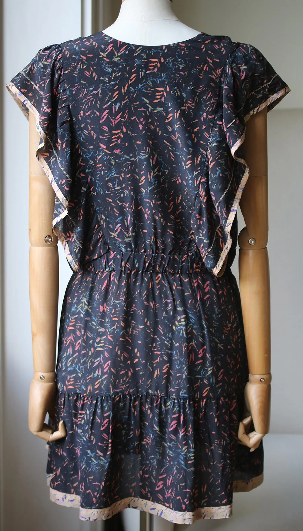 IRO JICKA RUFFLED PRINTED SILK GEORGETTE MINI DRESS FR 40 UK 12 - Image 4