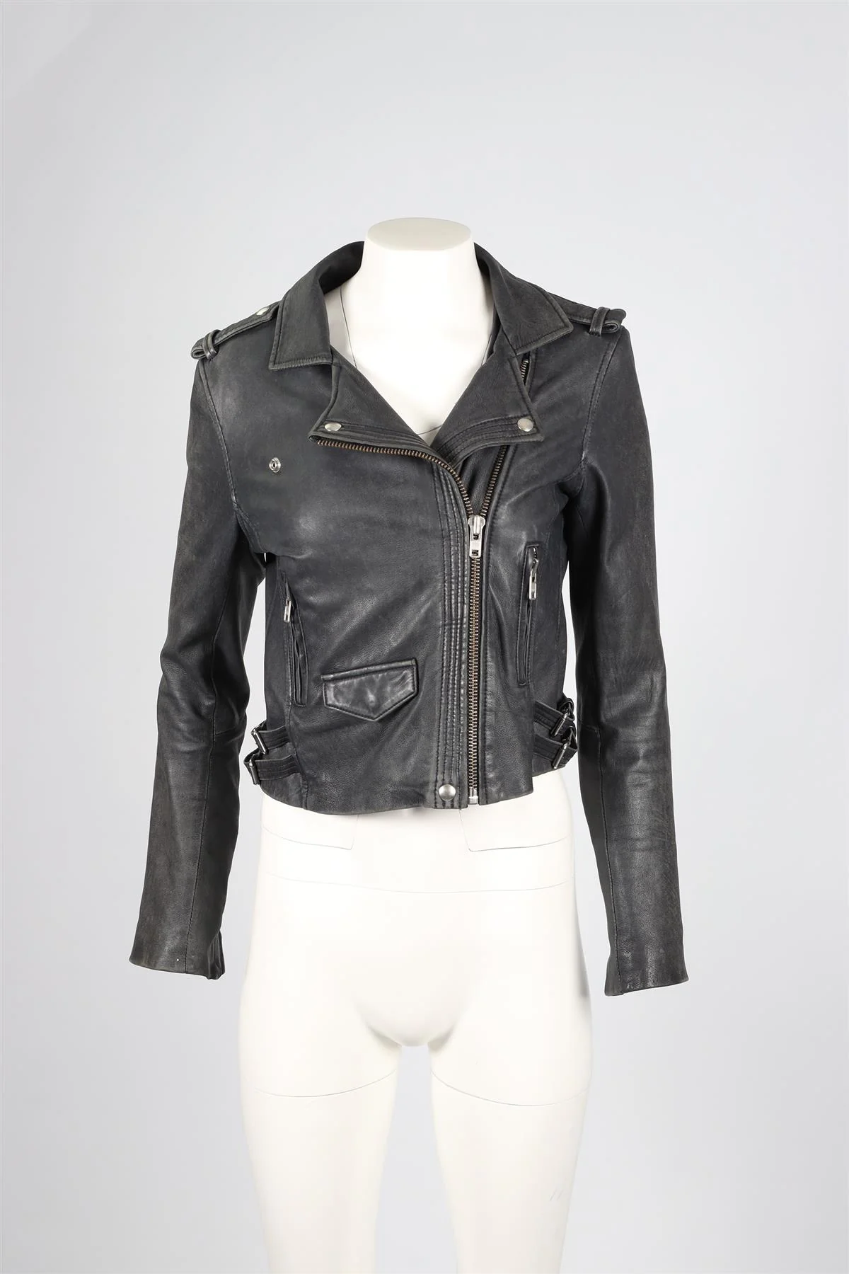 IRO NAVY LEATHER JACKET FR 40 UK 12 - Image 2
