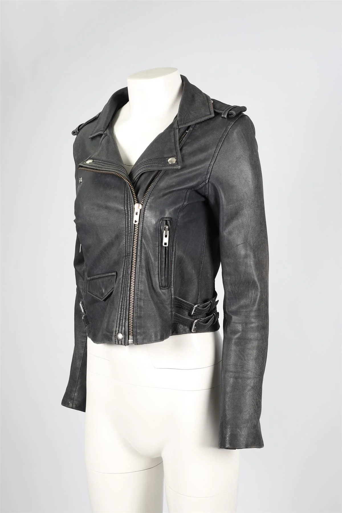 IRO NAVY LEATHER JACKET FR 40 UK 12 - Image 3