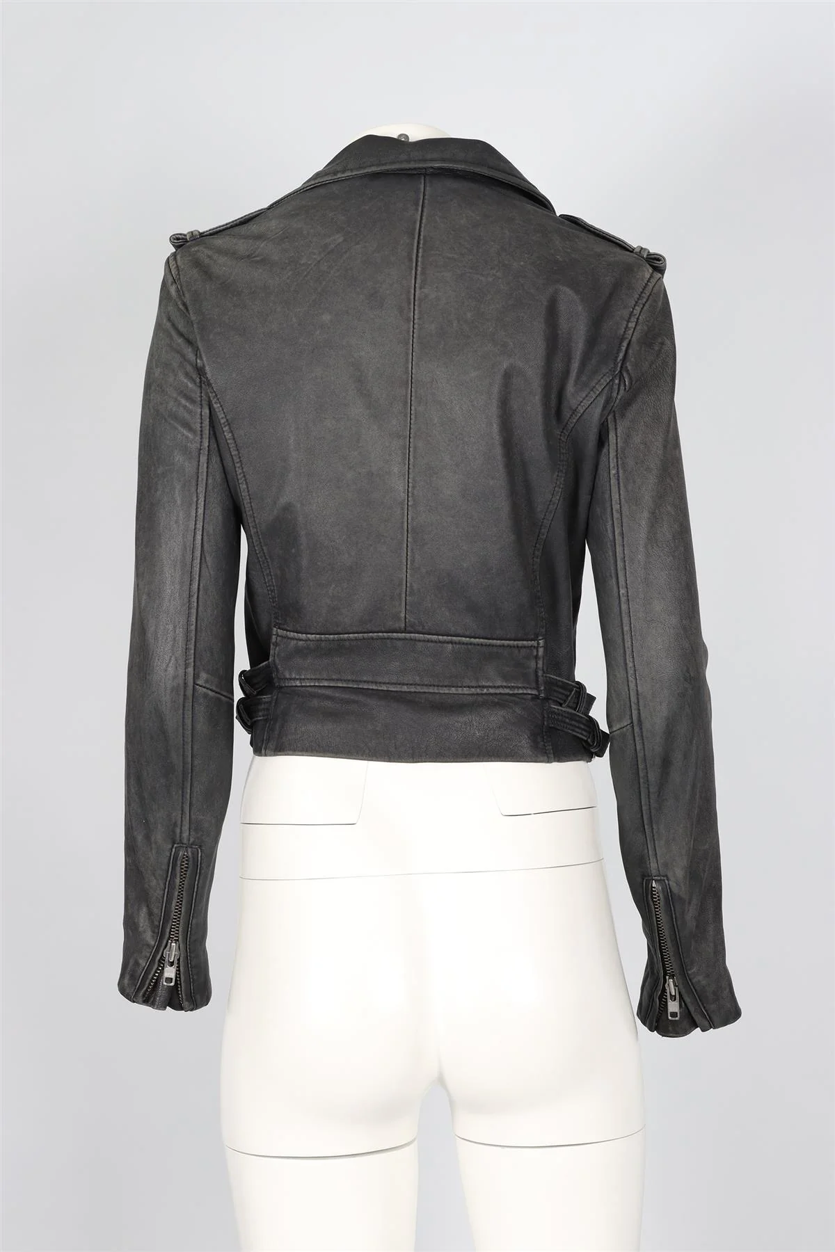 IRO NAVY LEATHER JACKET FR 40 UK 12 - Image 4