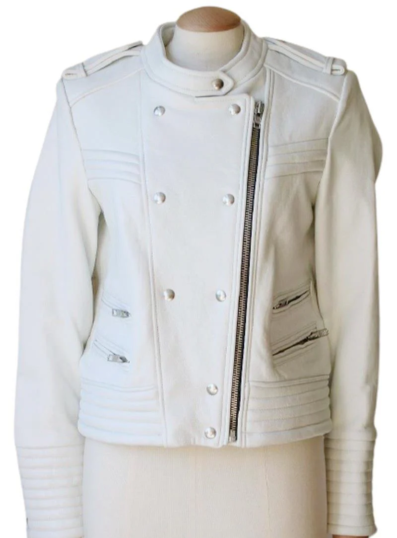IRO ROJAN LEATHER BIKER JACKET IN WHITE FR 40 UK 12 - Image 2