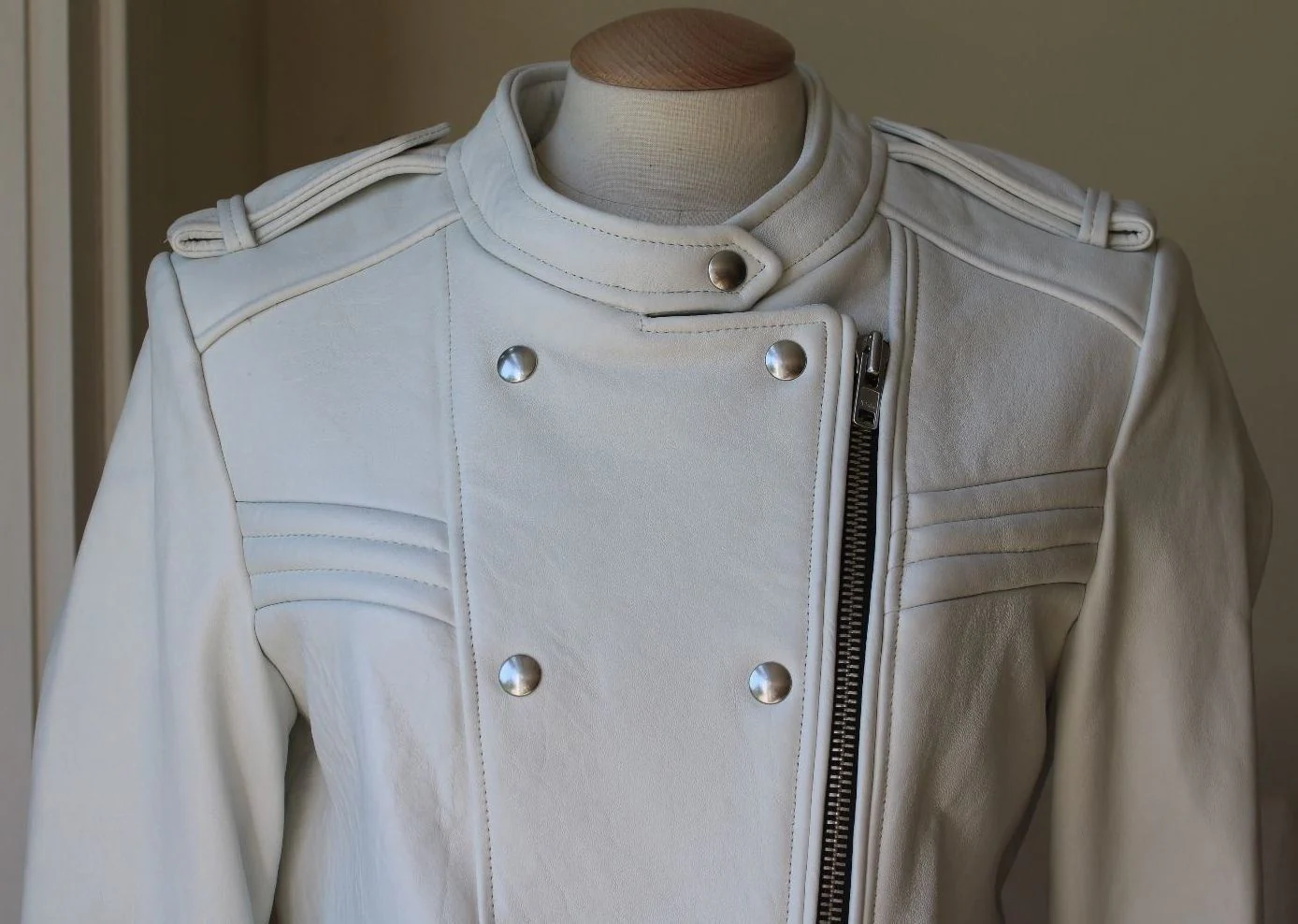 IRO ROJAN LEATHER BIKER JACKET IN WHITE FR 40 UK 12 - Image 4
