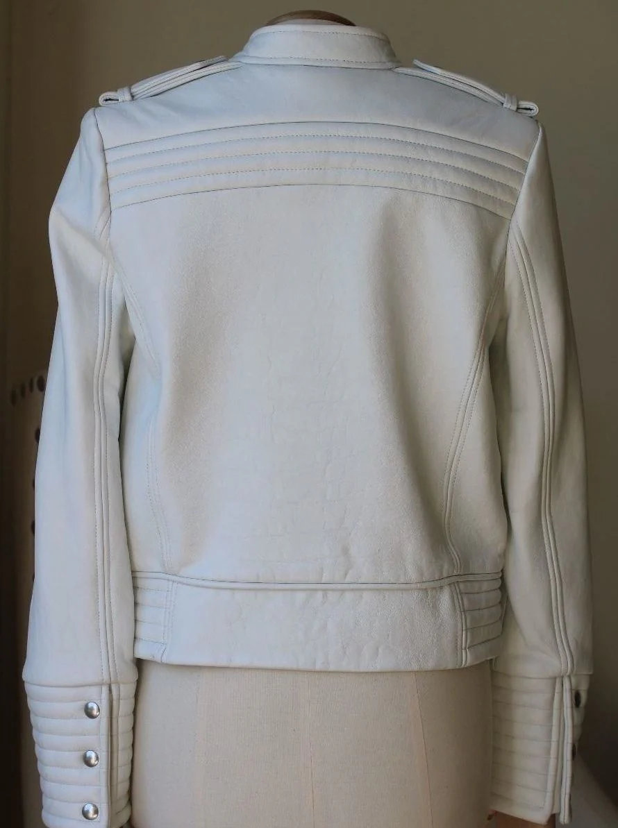 IRO ROJAN LEATHER BIKER JACKET IN WHITE FR 40 UK 12 - Image 5